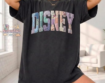 Embroidered NOT PRINT, Disney Shirt, Faux Patchwork print tee, Disney Vacation T-Shirt, Women's Disney Tee, Summer Disney, Trendy,