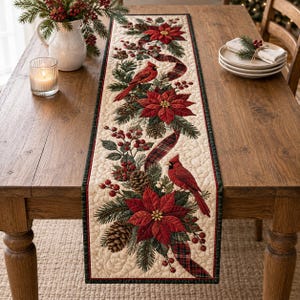 Christmas Quilted Table Runner, Winter Village Patchwork Runner, Farmhouse Holiday Table Decor, Christmas Dining Table Runner, Xmas Gift,