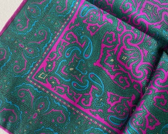 Vintage Italian little square pochette.  green and pink paisley pattern