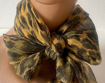 Vintage  French  silk scarf  leopard print kaki  jungle touch