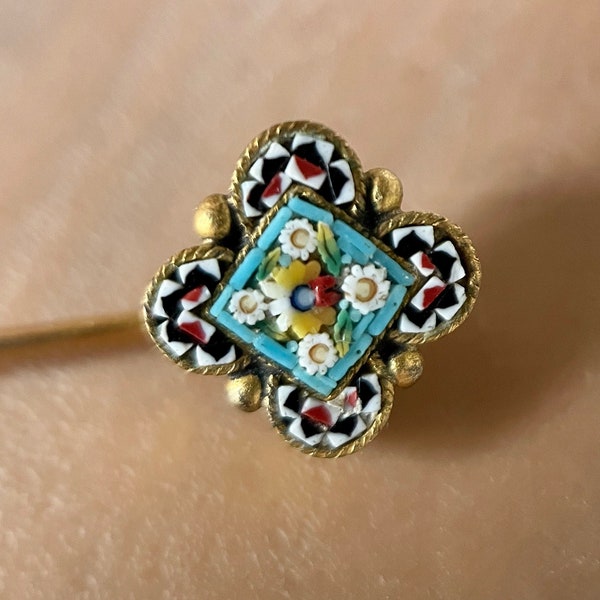 RESERVED Vintage millefiori goldtone pin