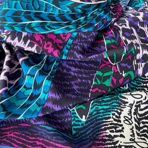 Vintage silk scarf leopard print - big patchwork bow - feather pattern_ French Couturier