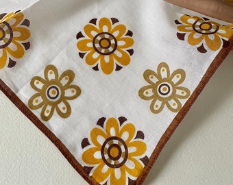 Vintage handkerchief flowers 70's orange brown