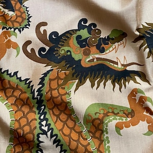 Vintage Jim Thomson silk scarf  Dragons  pattern and flowers green silk hand rolled