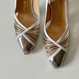 Vintage 80s Slingbacks stilettos - gold and silver-  Dita Pin up T.38,5