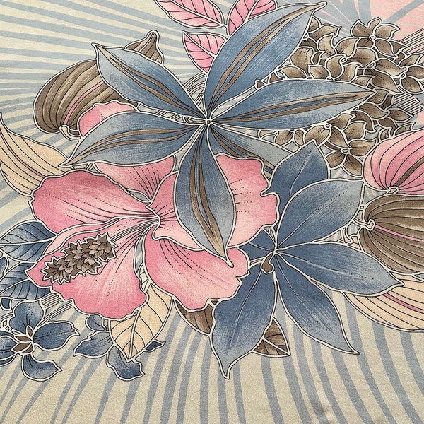 Vintage silk scarf 1980 pink exotic flowers Claude Boissy Paris