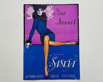 Vintage original Poster 1969  French Lingerie Stocking Saskia Retro Advertisement