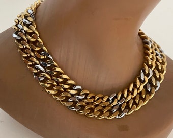 Vintage big gold chain necklace style couture jewelry 80s