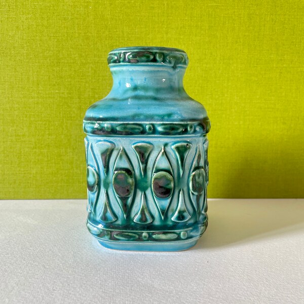 Vase vintage en céramique 1970 Bleu turquoise West Germany