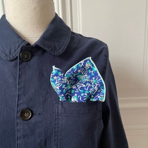Vintage little cotton square- blue Provence flowers Nîmes _ NOS