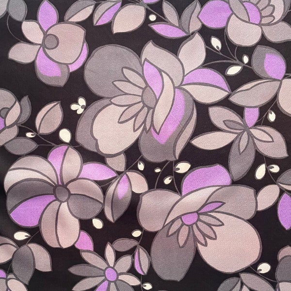 Foulard  vintage  1970s Fleurs violettes
