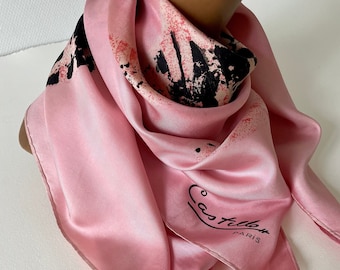 Vintage 60s Jungle pattern silk scarf  animal print pink jaguar Castillo Paris
