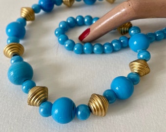 Vintage blue porcelain necklace gold pearls