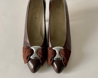 Escarpins Christian Dior cuir et daim noeuds marrons Taille 36