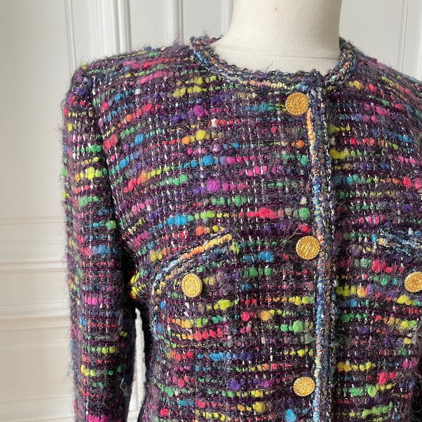 Veste Vintage Tweed mohair boutons dorés Taille Large