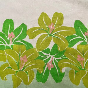 Chemin de table nappe Lin imprimé hibiscus 1970s Made In Italy