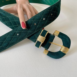 Vintage English Green suede belt - Gold buckle - NOS size 29/30