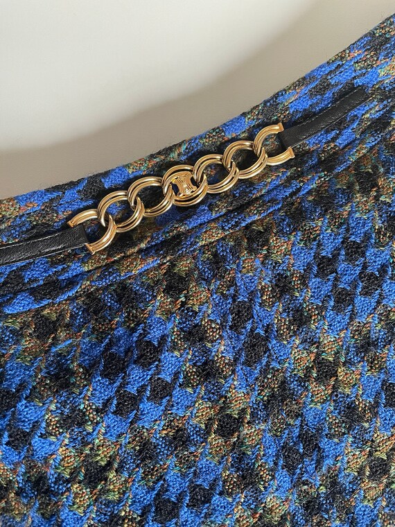 Celine vintage skirt blue tweed tartan gold buckle