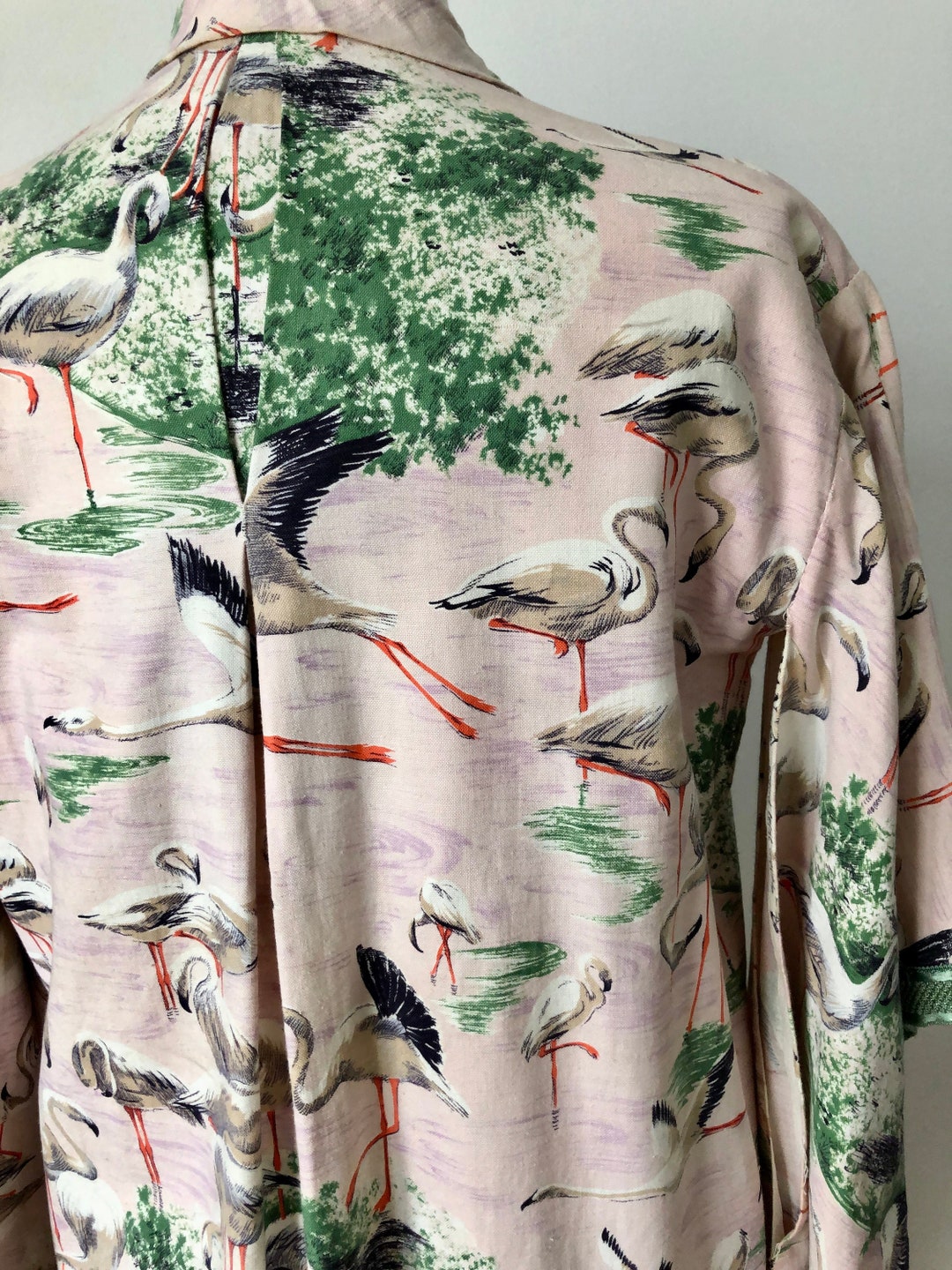 Vintage French Dressing Gown Kimono Pink Flamingo Pattern Hand Etsy