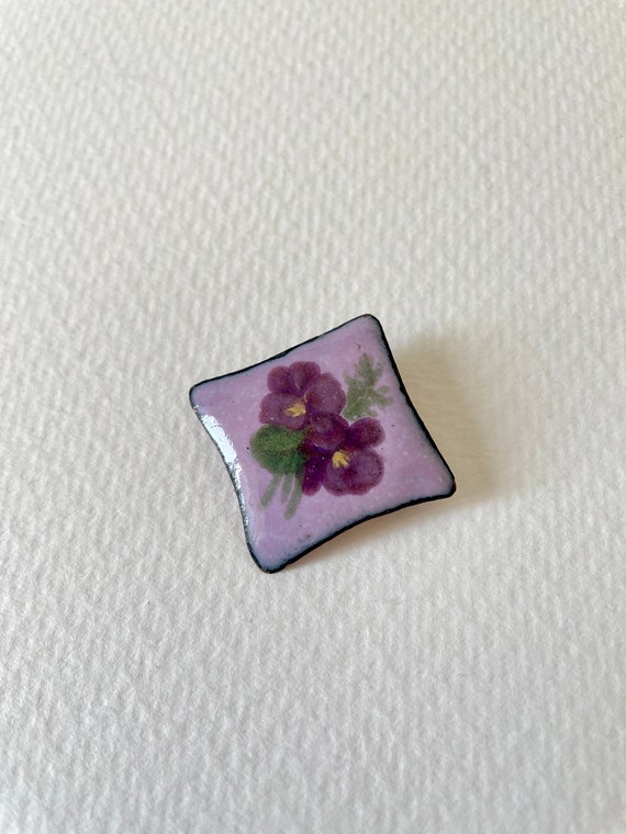 Vintage enamel brooch violets  flowers purple - image 2