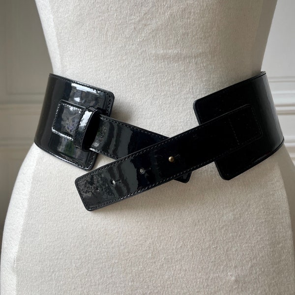 Ceinture vintage Cuir vernis noir  Emmanuel Ungaro Paris  Made in Italy