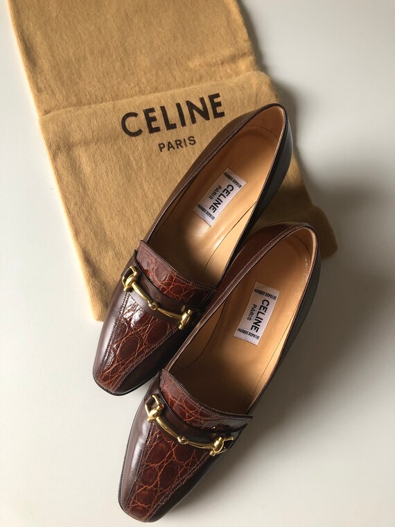 Celine Heels croco Oxford brown 70's shoes NOS siz