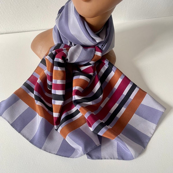 Vintage  Italian Silk scarf graphic stripes and tartan