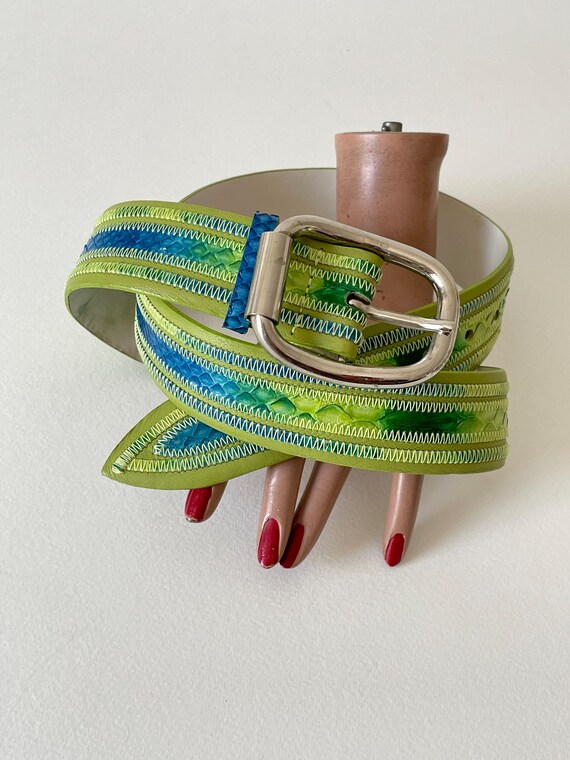 Buy Vintage Reptile Belt Acid Green - Made in Italy- Orciani  display picture 2
