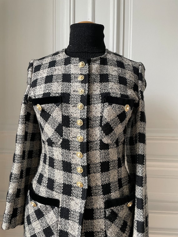 Vintage wool jacket  French Couture black and whi… - image 8