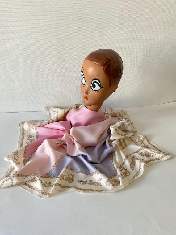 Vintage silk scarf - old car pattern - pastel tones
