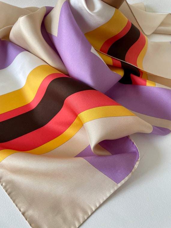 Vintage LANVIN ? Silk scarf. geometrics mauve ora… - image 4