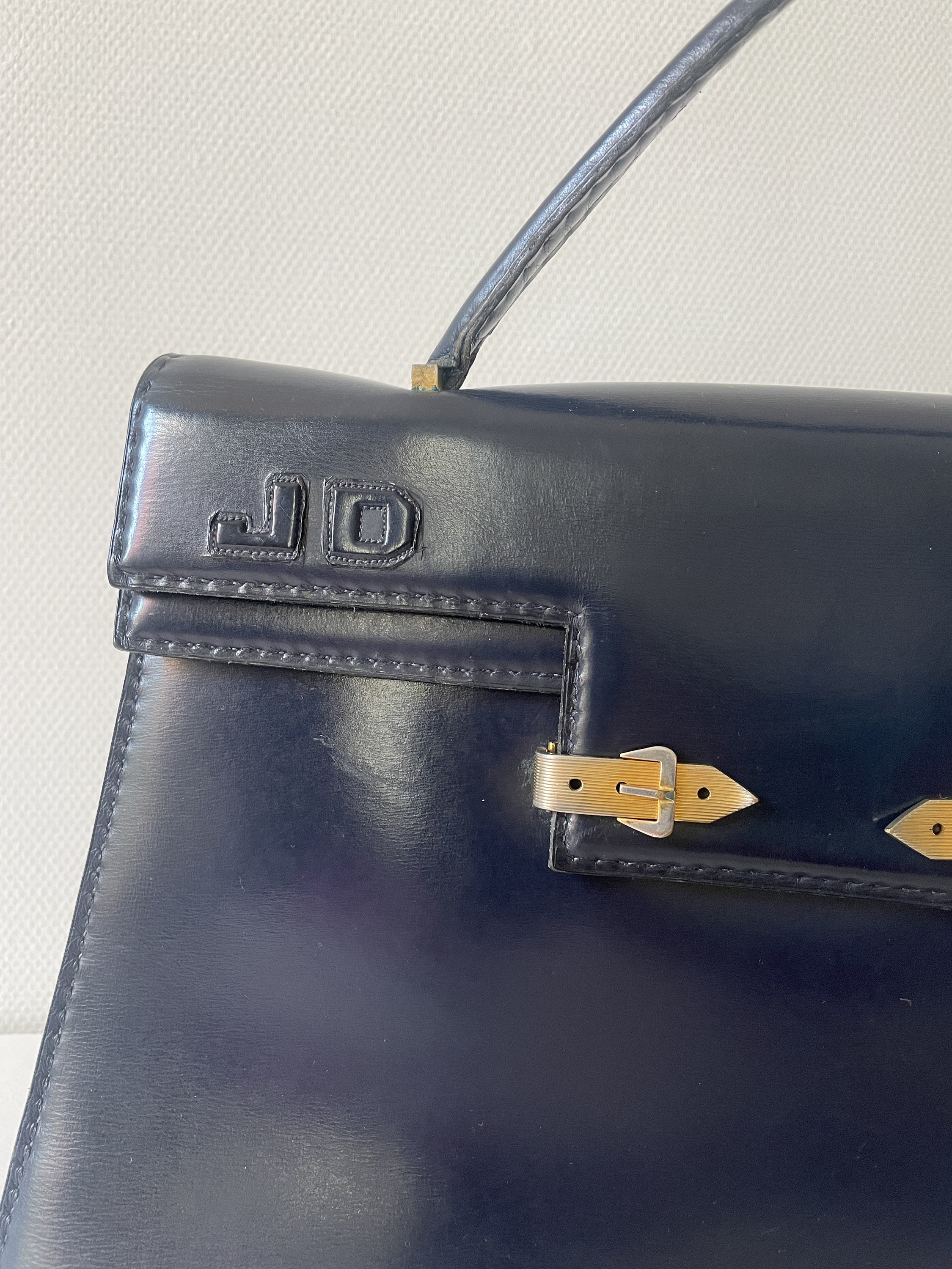 Navy Blue and Natural Kelly 32cm in Toile and Box Leather with Gold  Hardware, 1979, Handbags & Accessories, 2021