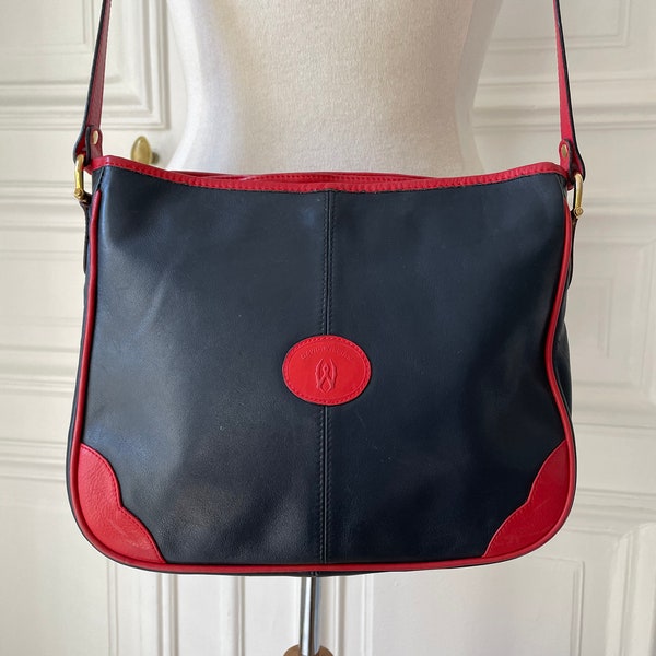 Sac en bandoulière  besace marine et rouge 1980s