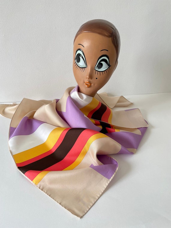 Vintage LANVIN ? Silk scarf. geometrics mauve ora… - image 3