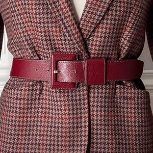 Ceinture vintage cuir bordeaux cuir grainé- Made in France