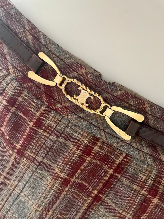 Celine vintage skirt burgundy tartan gold buckle 7