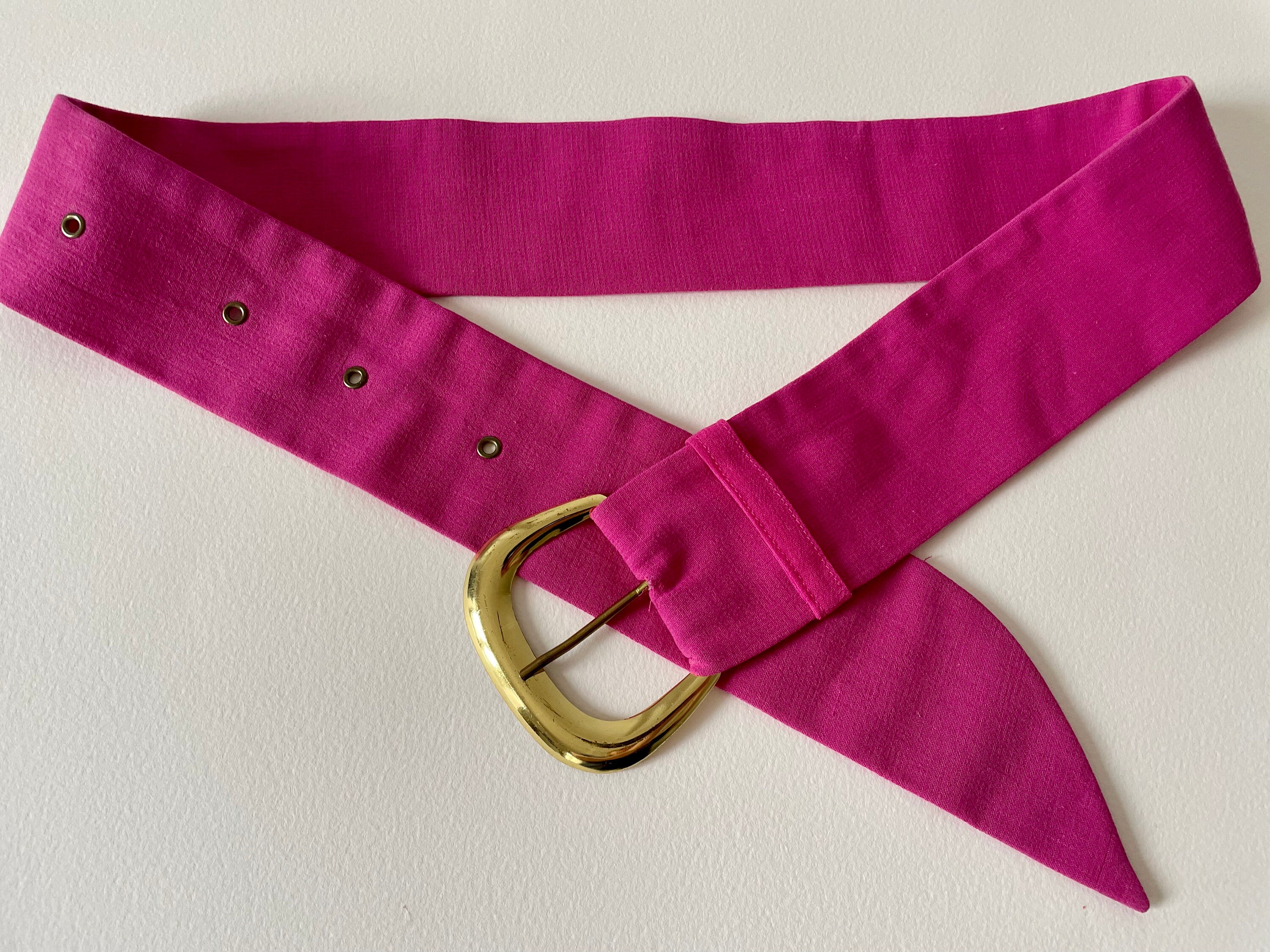 Vintage 80s Pink Fabric Belt Gold Buckle Hand Made - Etsy  display picture 2