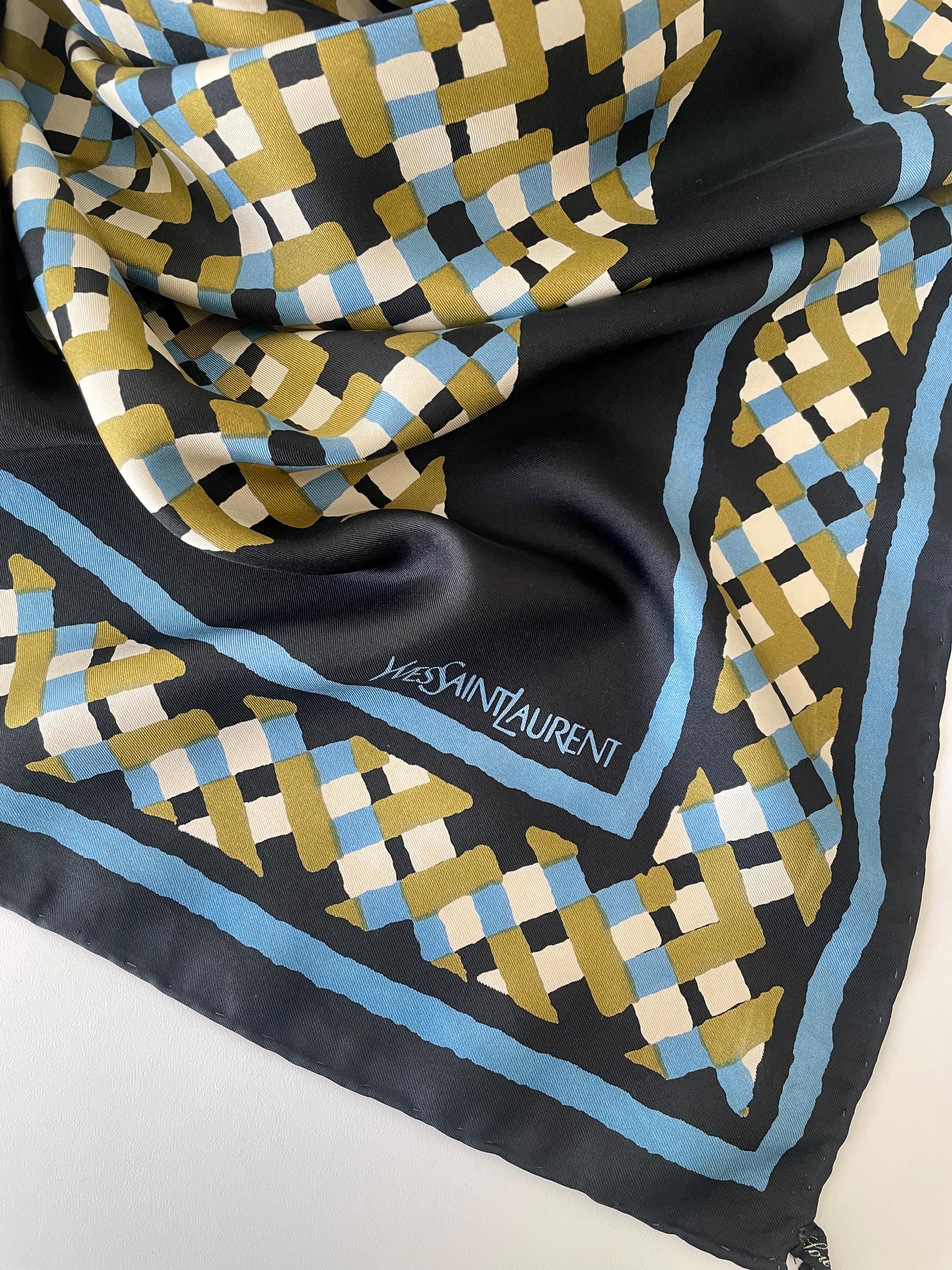 Ysl Blue Silk Scarf - Etsy display picture 2