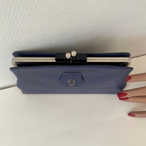 Vintage 1930er Jahre Minaudiere Indigo blaue Leder Gatsby Party Clutch Dita Retro Monogramm Pound Bild 9