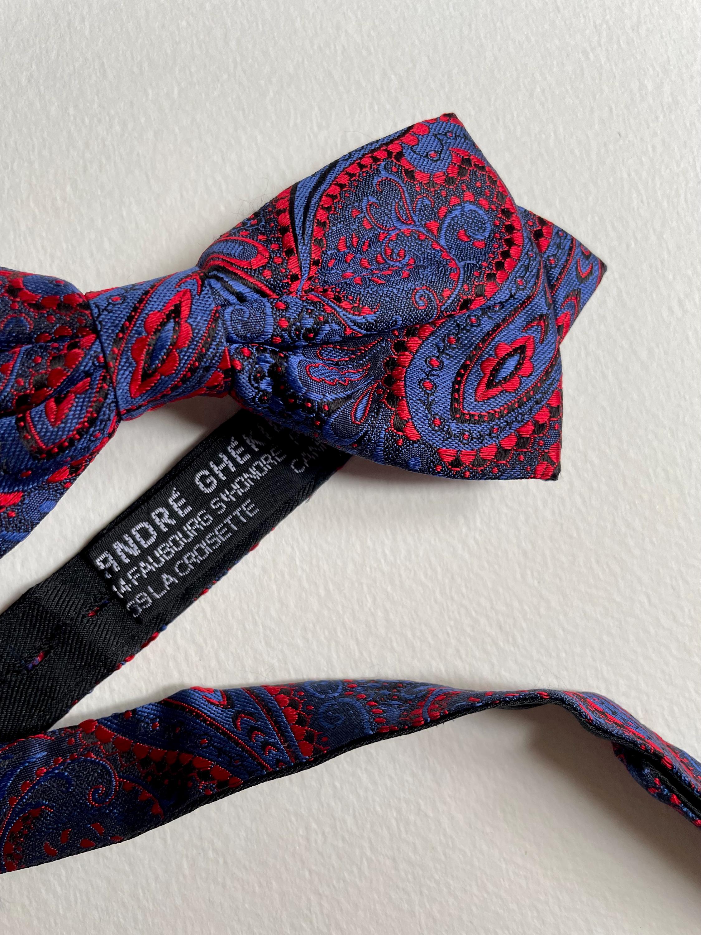 Nœud Papillon Bleu Cachemire Vintage Fait Main - Modèle Pré-noué Réglable, Style Années 70, Motif Paisley
