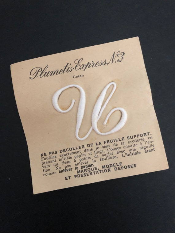Antique French embroidery Monograms letter U vintage linen