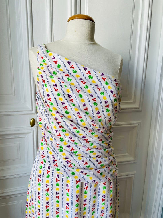Celine, Vintage Celine Silk fabric dress - hand made - one shoulder dress one of a kind