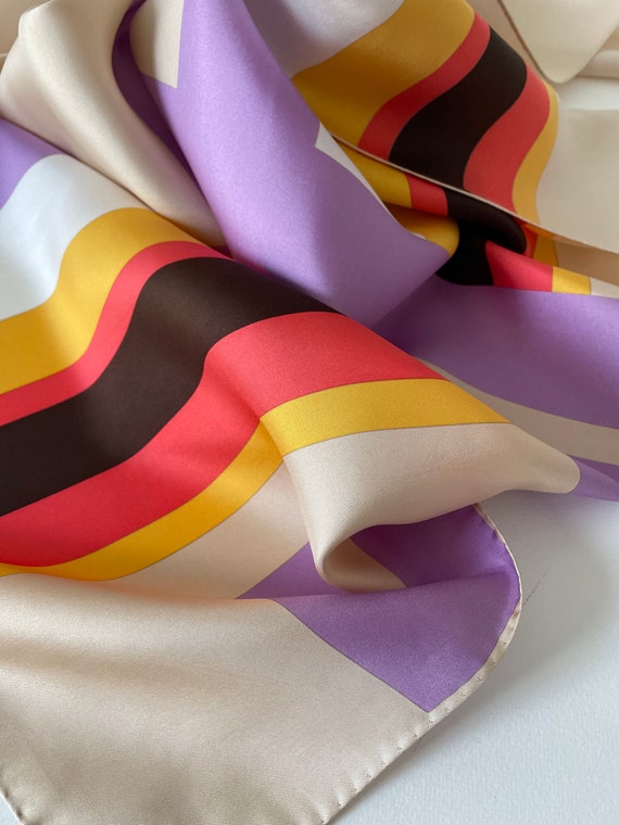 Vintage LANVIN ? Silk scarf. geometrics mauve ora… - image 6