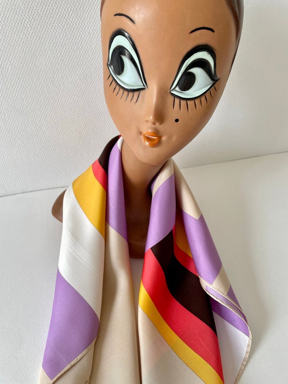 Vintage LANVIN ? Silk scarf. geometrics mauve ora… - image 2