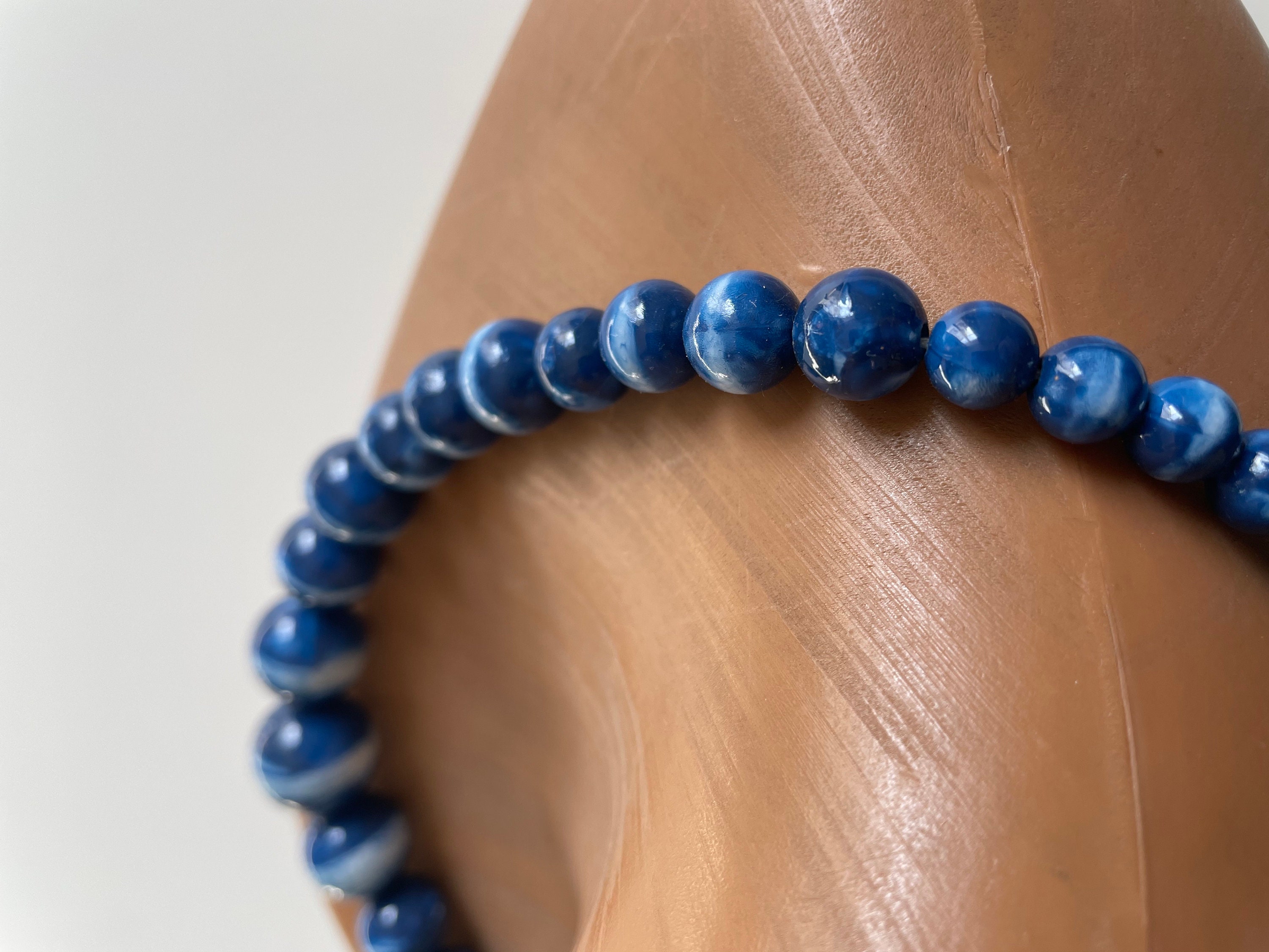 Vintage 70's Plastic Necklace Blue Marble Effect - Etsy