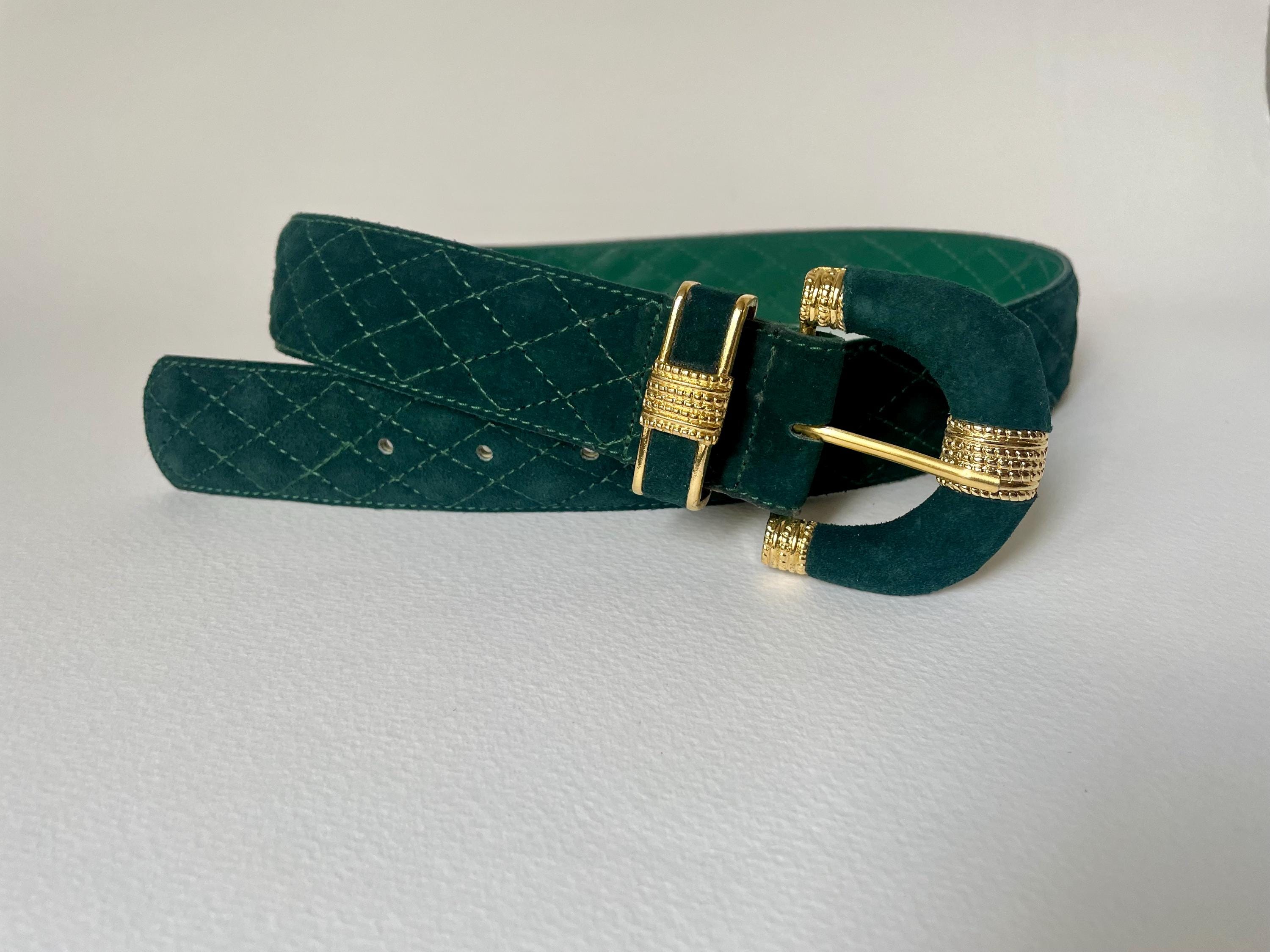 Vintage English Green Suede Belt - Gold Buckle - NOS Size 29  display picture 3