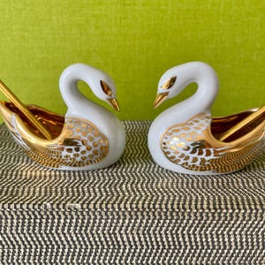 Vintage gold porcelain Swan salt and pepper French wedding present Limoges France