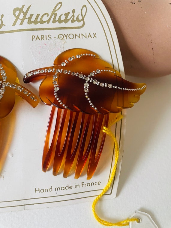 Vintage 70s Luxury French 2 Hair insert Combs rhi… - image 5