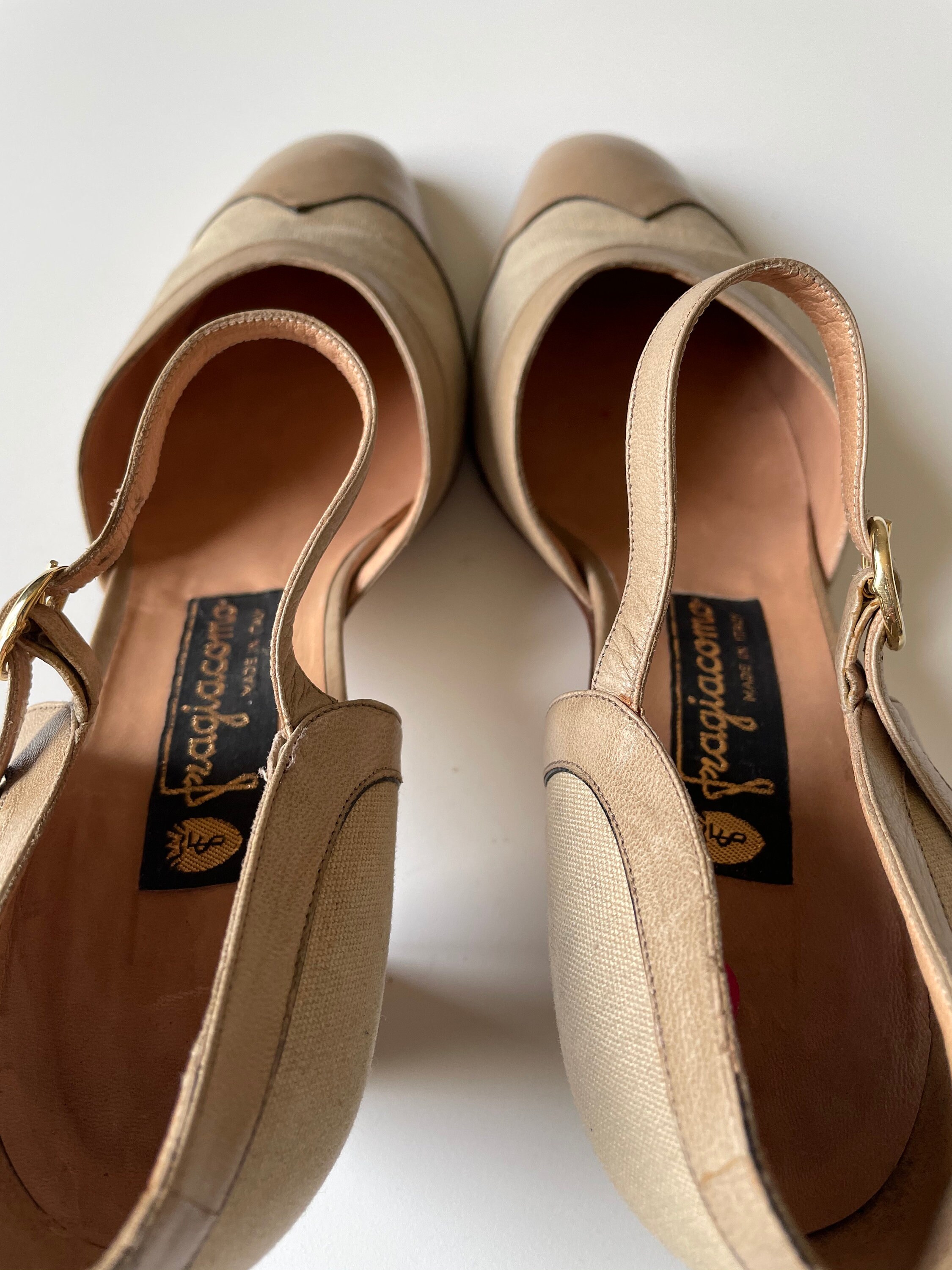 Vintage Mary Jane shoes beige leather Made in Italy Richelieu Etsy