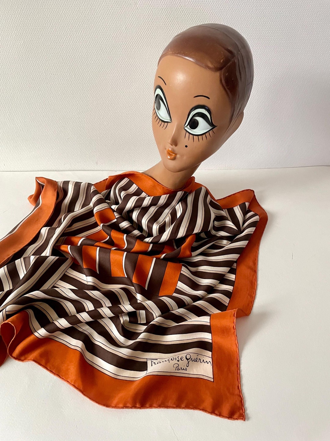 Foulard Vintage En Soie Françoise Guérin Paris - Motif Géométrique Multicolore - Bon état